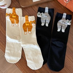 白色卡通猫咪叮叮当蛋蛋春夏袜子女外穿ins日系搞怪长袜【现货】