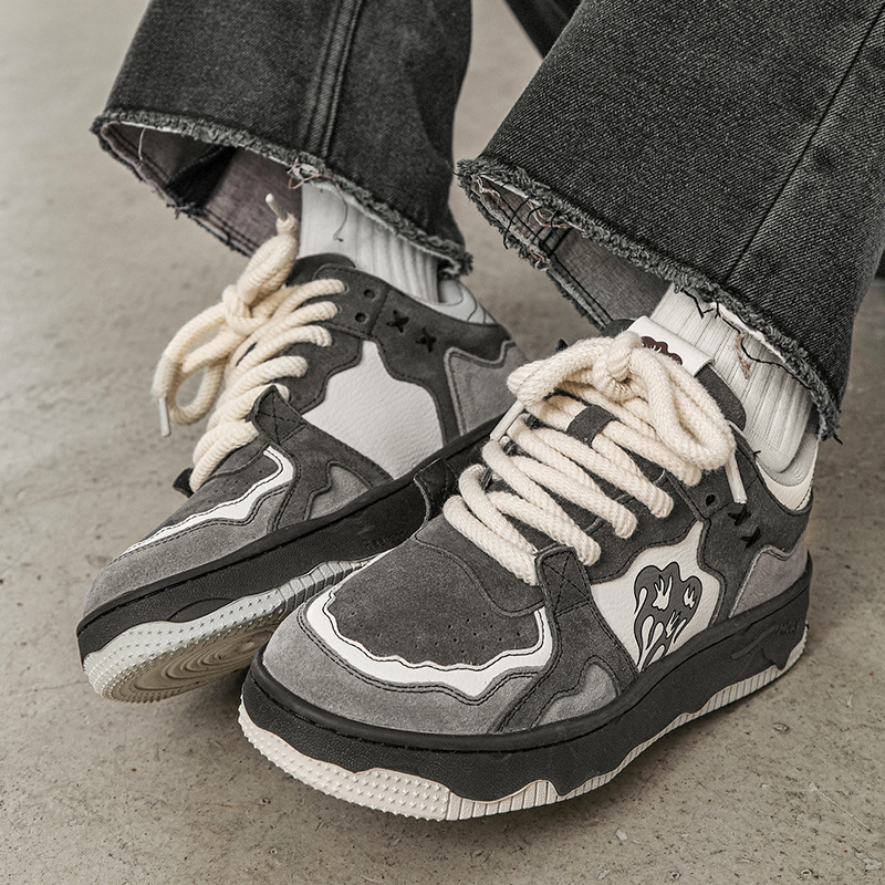 National Trendy Niche Design Flaming Mountain Shoes Women's Sports Casual All-match Trendy Shoes Vintage Deconstruction Couple's Trendy Sneakers