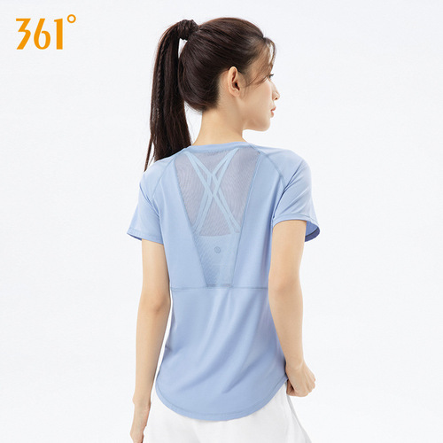 361 Yoga Wear Women's Summer Thin Fitness Running Mesh Loose Sports Short Sleeve T-Shirt Women's Yoga Top