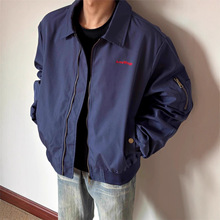 藏青色战马刺绣夹克男秋季美式痞帅感外套cleanfit翻领棒球服