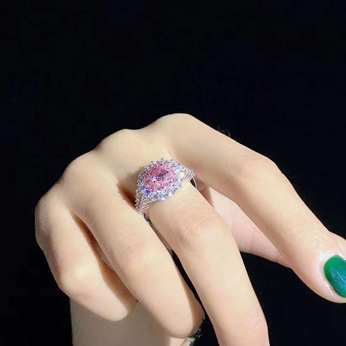 Kuaishou live broadcast supply niche design exquisite earrings sparkling zircon ring women's pink crystal necklace set