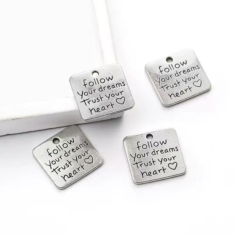Wholesale DIY Retro Zinc Alloy Jewelry Accessories English Word Plate Pendant Keychain Bag Trailer Hanging Accessories