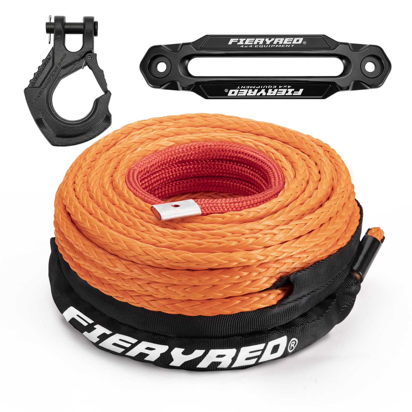 橘色23,809磅30m挂钩铝导越野应急脱困汽车合成拖车绳绞盘绳套装