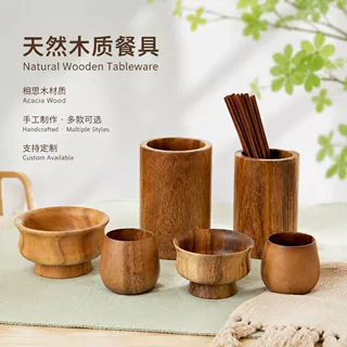 2022新品相思木圆形冰淇淋碗木制餐具沙拉碗高脚碗厂家现货