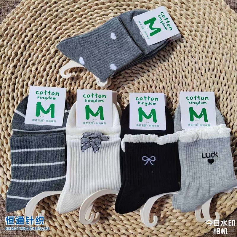 【格雷灰系】绵花王国女秋冬季中高筒运动款棉袜子学院风吸汗|undefined