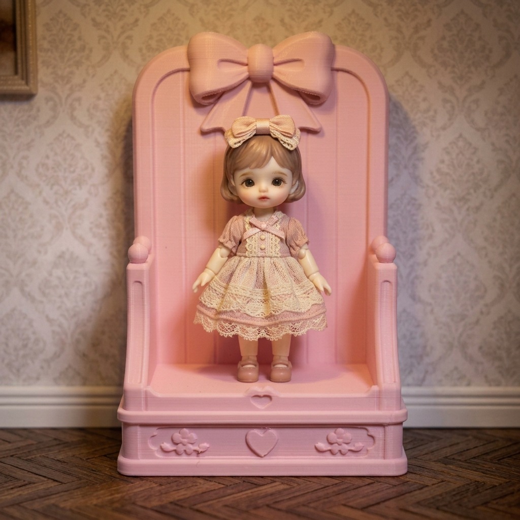 1:12 scale dollhouse style cute bow stand, pink princess style miniature model for pretend play scene setup