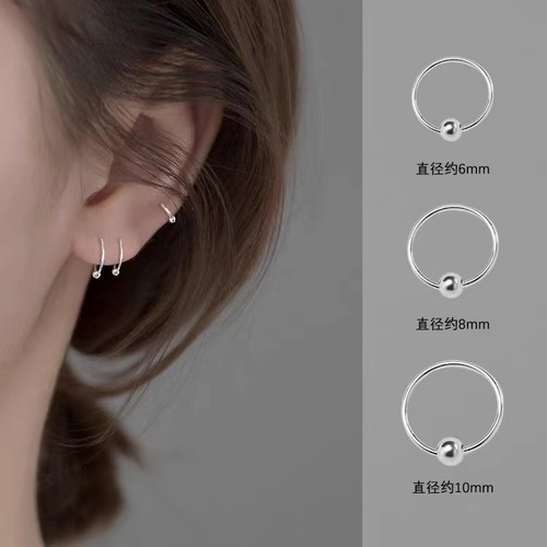 S999 Pure Silver Small Ball and Circle Earrings, Retro Earrings for Men and Women, Couple's Earrings, Japanese and Korean Style