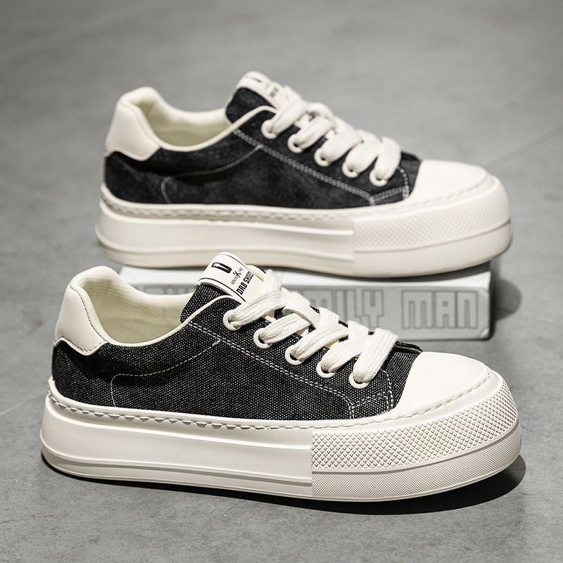 韩版男鞋2025春夏新款百搭透气牛仔帆布鞋时尚青年厚底休闲板鞋潮