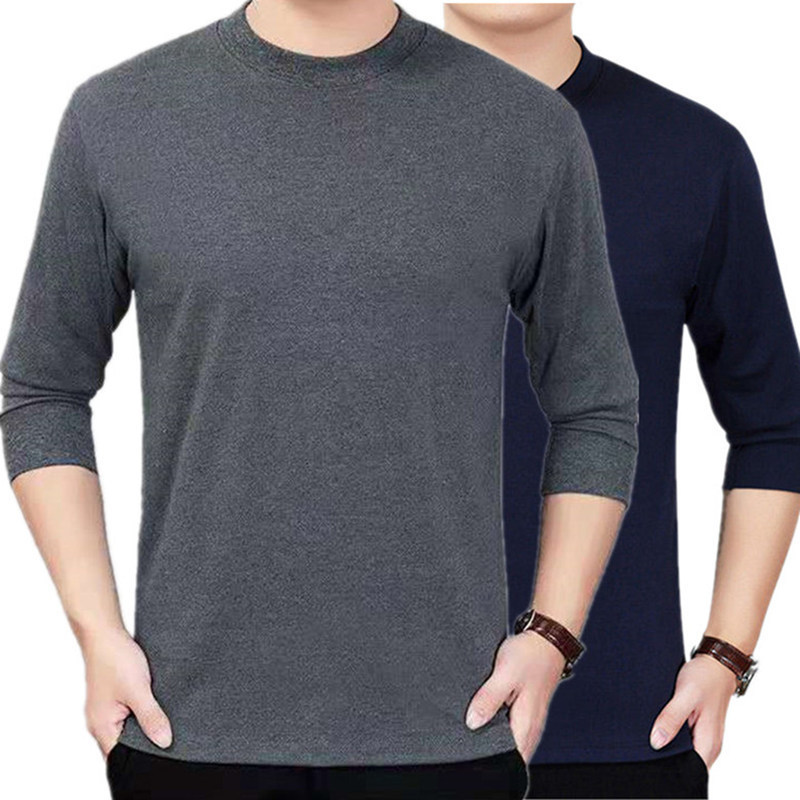 Autumn Solid Color Long-Sleeve T-Shirt for Middle-Aged and Elderly Men, Round Neck Dad-Style Base Layer Cotton Shirt Autumn Solid Color Long-Sleeve T-Shirt for Middle-Aged and Elderly Men, Round Neck Dad-Style Base Layer Cotton Shirt
