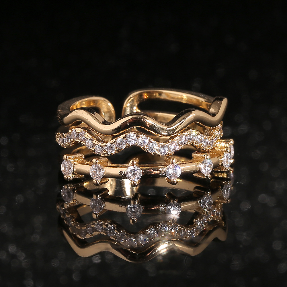 new geometric multilayer ring fashion hand jewelry copperplated gold zircon ringpicture3