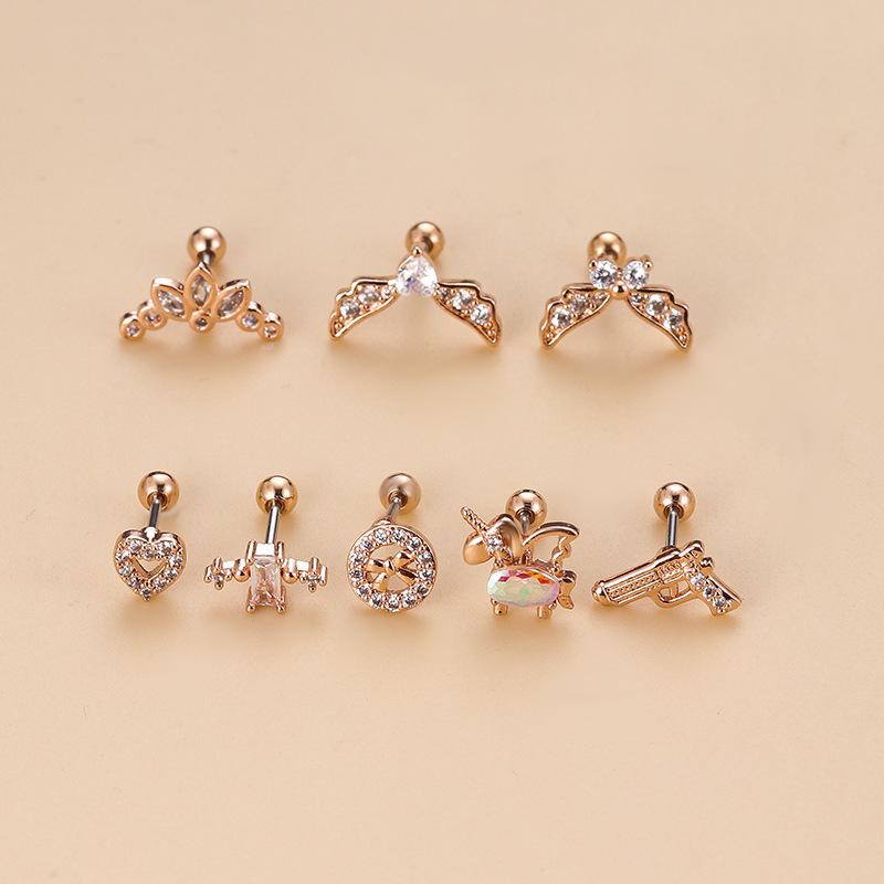 Fashion Heart Shape Unicorn Copper Plating Zircon Ear Studs 1 Piece