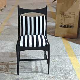 中古侘寂风北欧家用单人椅设计师高级感酒店椅法式复古风实木餐椅