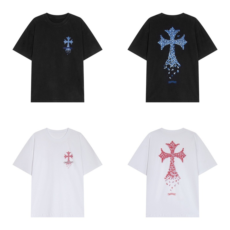 クロスボーダー高バージョン CH Crowe's 新しいクロス オスマン語刺繍 ユニセックス カジュアル ルーズ 半袖 T シャツ|undefined