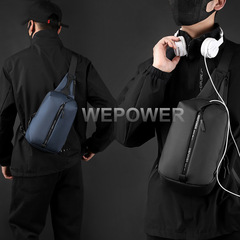 WEPOWER New Men's USB Chest Bag Trendy Large Capacity Hand-held Single Shoulder Bag Stylish Simple Business Crossbody Bag