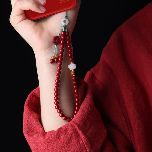Wholesale cinnabar beaded mobile phone chain lanyard purple gold sand national style mobile phone lanyard summer hanging ornaments ethnic style women's jewelry