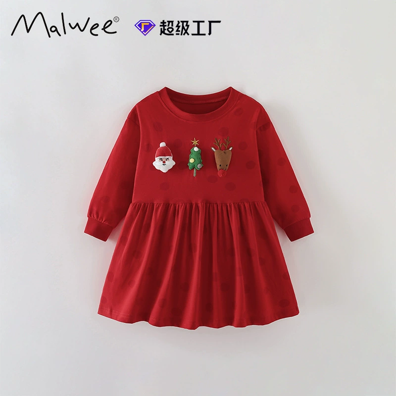 Трансграничное платье для девочек Malwee, осенне-зимнее новое европейское и американское детское платье принцессы с круглым вырезом и длинными рукавами, детская одежда