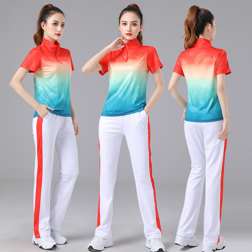 New square dance clothing spring set fashionable set gradient color clash casual sports clothing fitness clothes