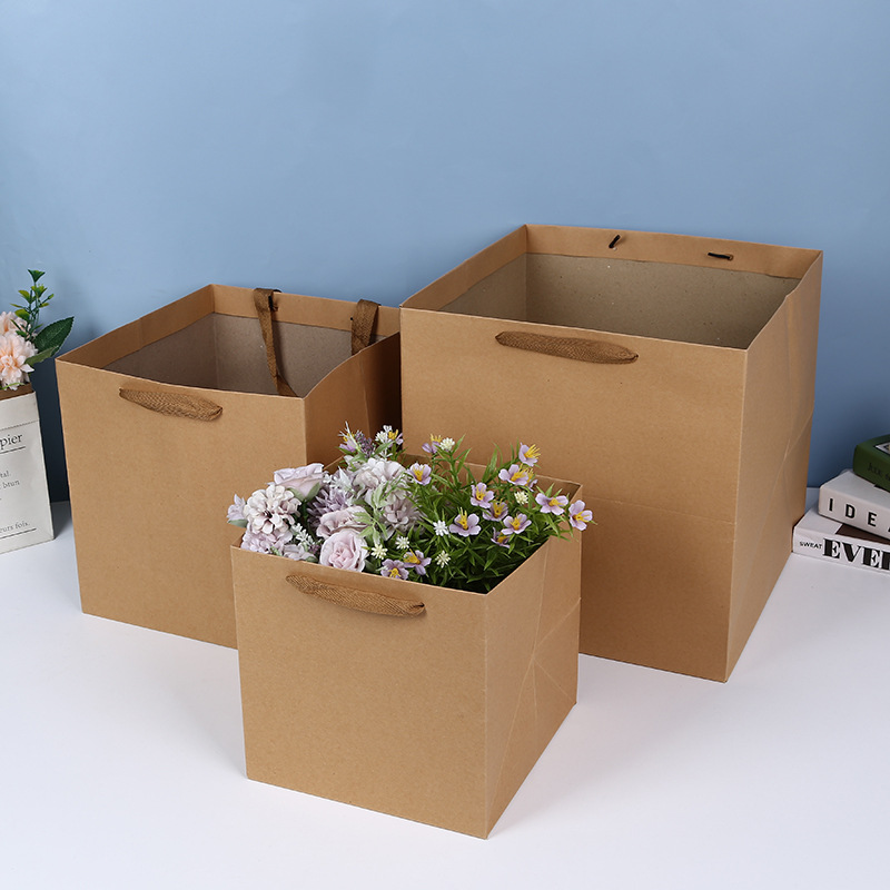 新款方形纯色牛皮纸 白卡系列方袋蛋糕礼品袋惊喜礼物鲜花袋批发