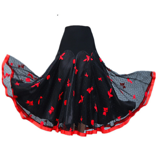 Black Polka dot with red flowers ballroom dancing skirts for women girls modern dance waltz tango dance costumes for lady