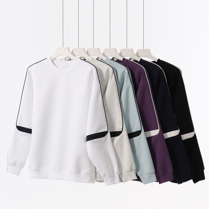 Spring and Autumn Explosions Heavy Fashion Cotton Splicing Sleeve Crewneck Sweatshirt Men's American Fashion Brand Casual Pullover Sweatshirt Wholesale