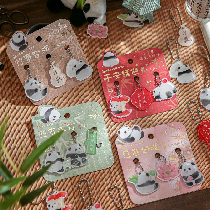 Papel Sr. Tres colgantes de acrílico Xiong Folai serie de regalos creativos estilo nacional lindos colgantes de mochila