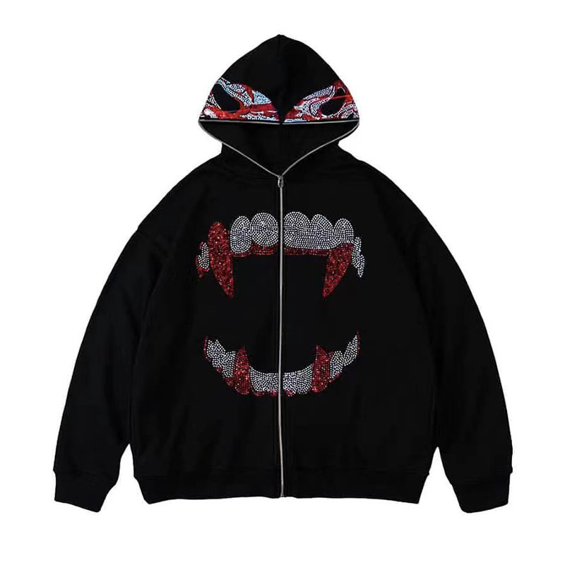 Women's Hooded Sweatshirt With Dark Print And Fleece Lining_voghion.com