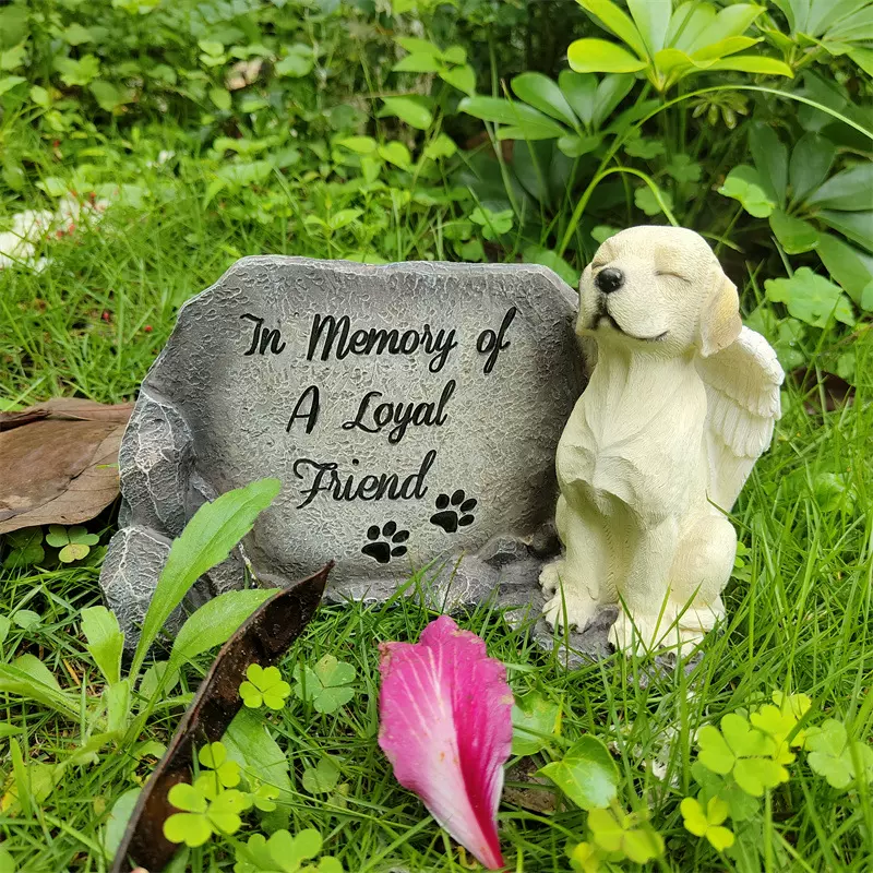 树脂工艺品现货跨境宠物小狗纪念碑户外欧美花园墓碑小动物摆件