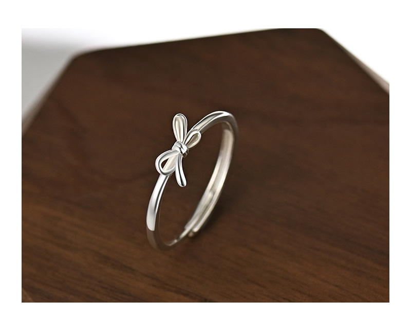 Sterling Silver Sweet Simple Style Bow Knot Adjustable Ring display picture 4