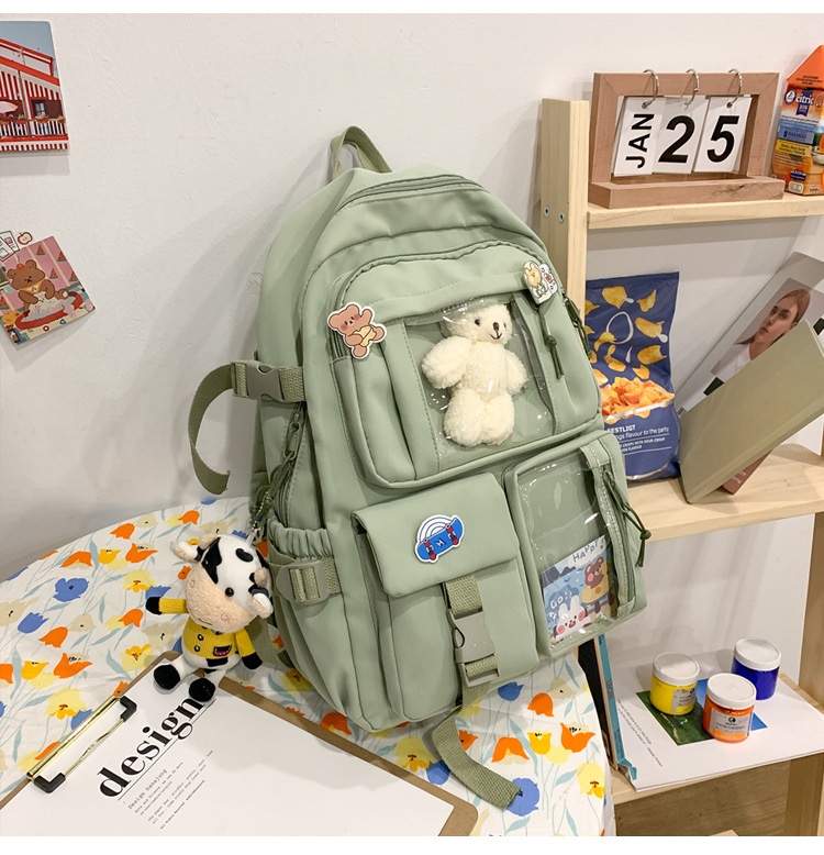 637g Weight Polyester Lining Material Zipper Closure Type School Occasion Nylon Material Solid Color Pattern Women'S Gender Square Shape White, Pink, Green, Blue, Black Color Large Size Wholesale Large Capacity Bear Backpack Nihaojewelry 无