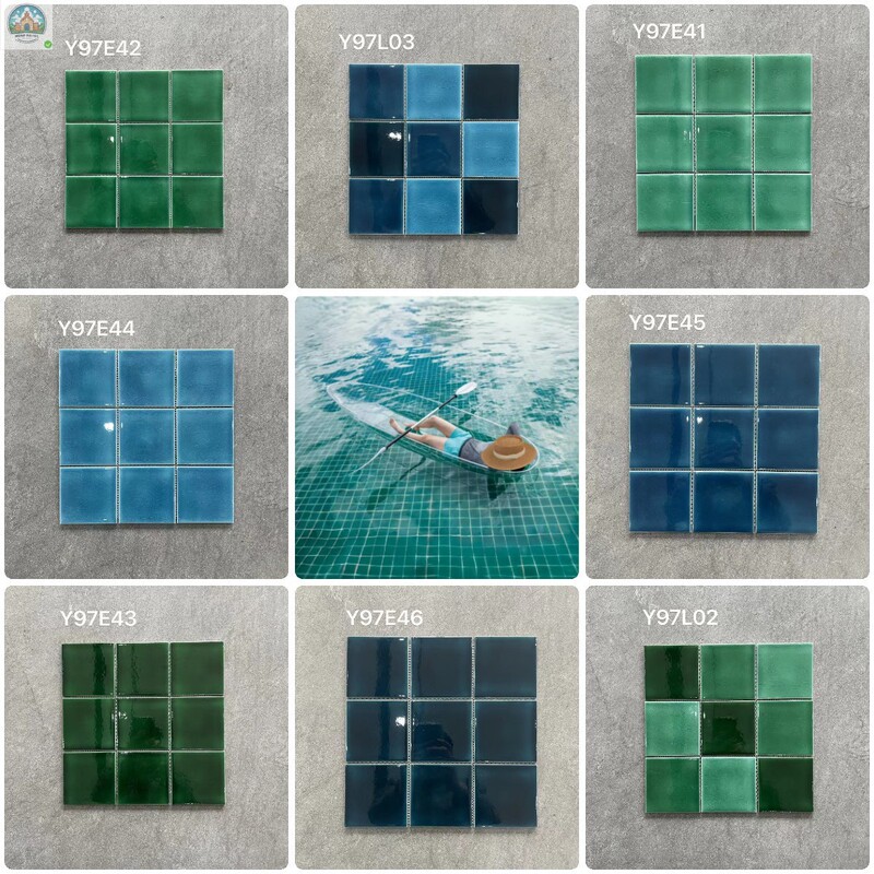 Moroccan Nine-Square Grid B&B Swimming Pool Mosaic Tile Villa Hot Spring Bathroom Ceramic Emerald Ice Crack Outdoor