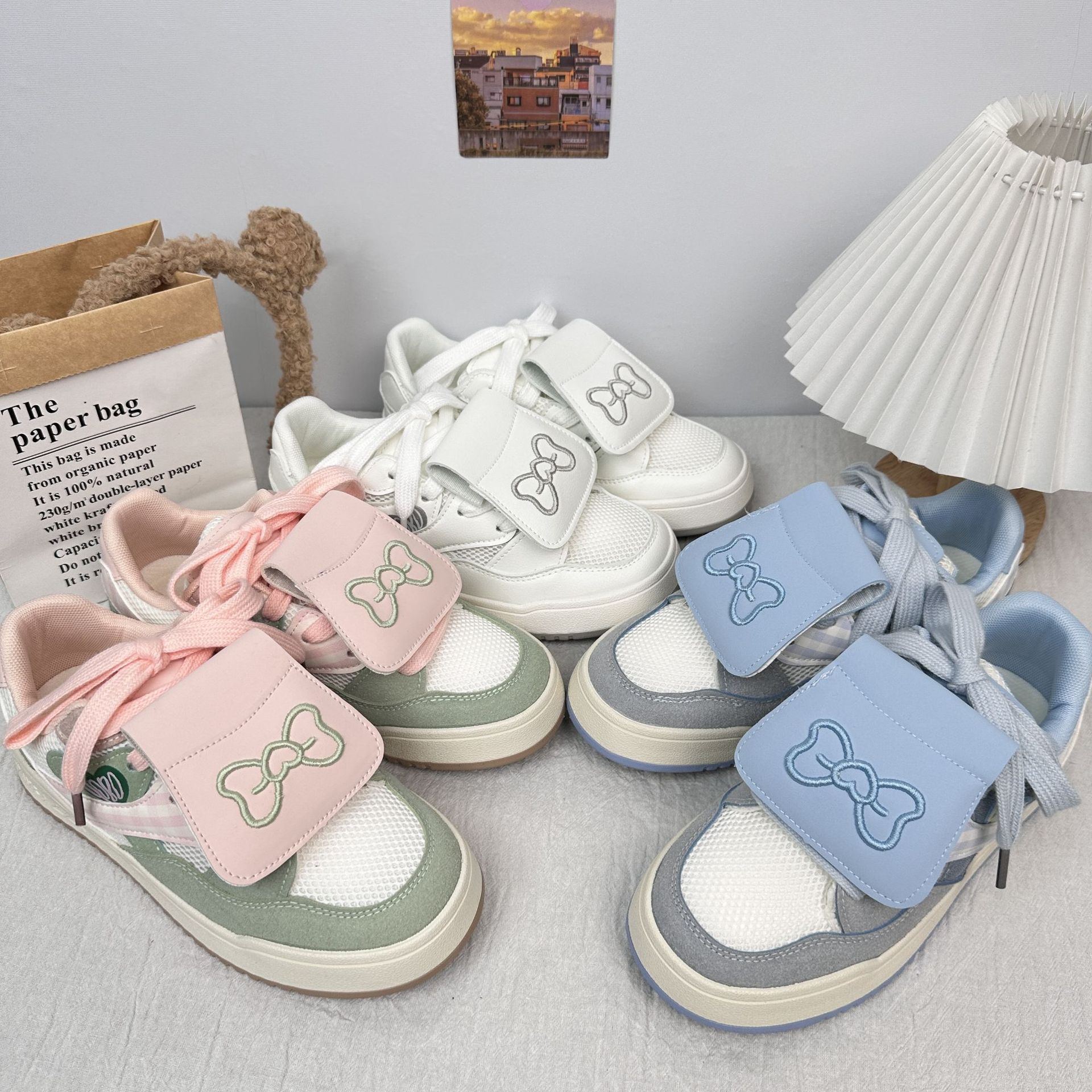 Zapatillas de plataforma Yuanbo Xiaozhong, retro todo-fósforo, deportes y ocio, marea nacional 2025, hilo de red de verano, zapatos blancos transpirables image 1