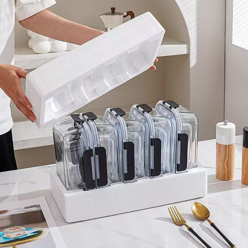 Amazon Hot 12 piezas caja de almacenamiento de almacenamiento sellado especial caja de almacenamiento de refrigerador transparente con cubierta caja de almuerzo de vidrio