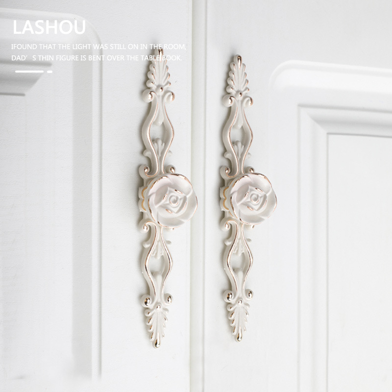 European style ivory white handle, rose simple paint handle, wardrobe handle, zinc alloy furniture handle