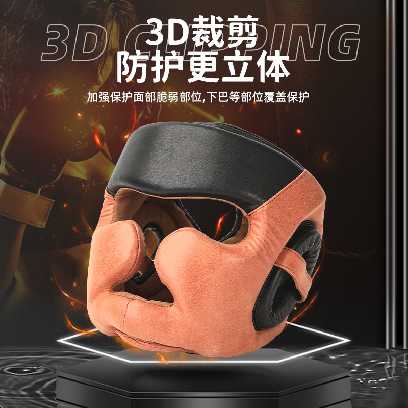 Kangrui boxeo cabeza protector piel de vaca impresión hecha a mano y teñido vintage Sparta cabeza protector Sanda lucha cabeza protector