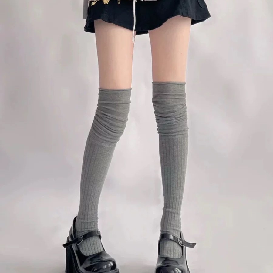Women's Off-White Patchwork Over-the-Knee Spring/Fall Japanese-style Instagram-worthy Long Thigh-Hugging Low-Pressure High-Cut Socks for Uniform Looks