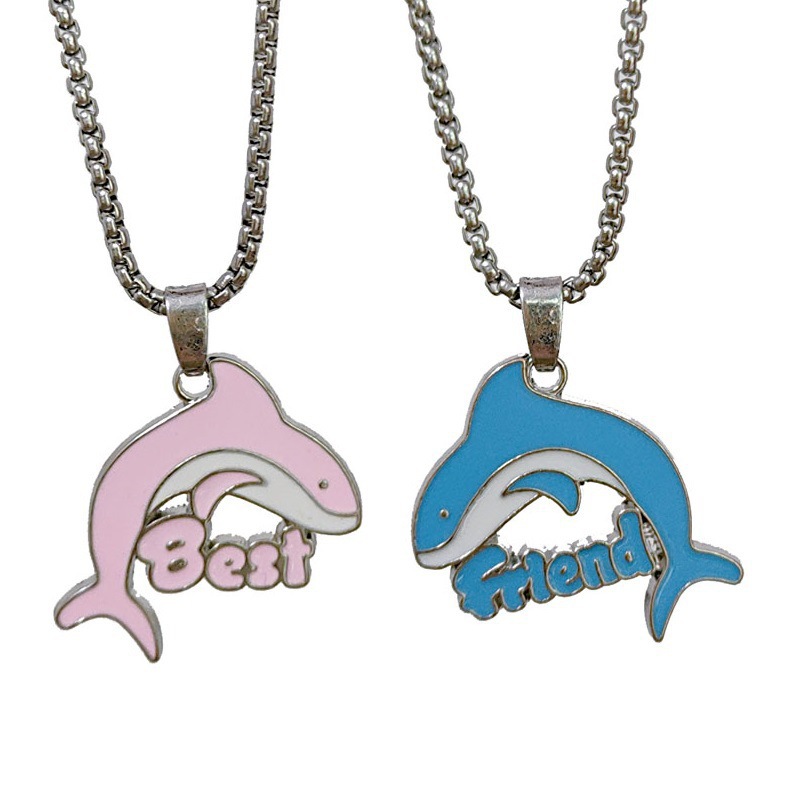 Schmuck beste Freunde Legierung Tropfen Öl Delphin Edelstahl Titan Stahl Halskette Anhänger lange Pullover Kette_voghion.com
