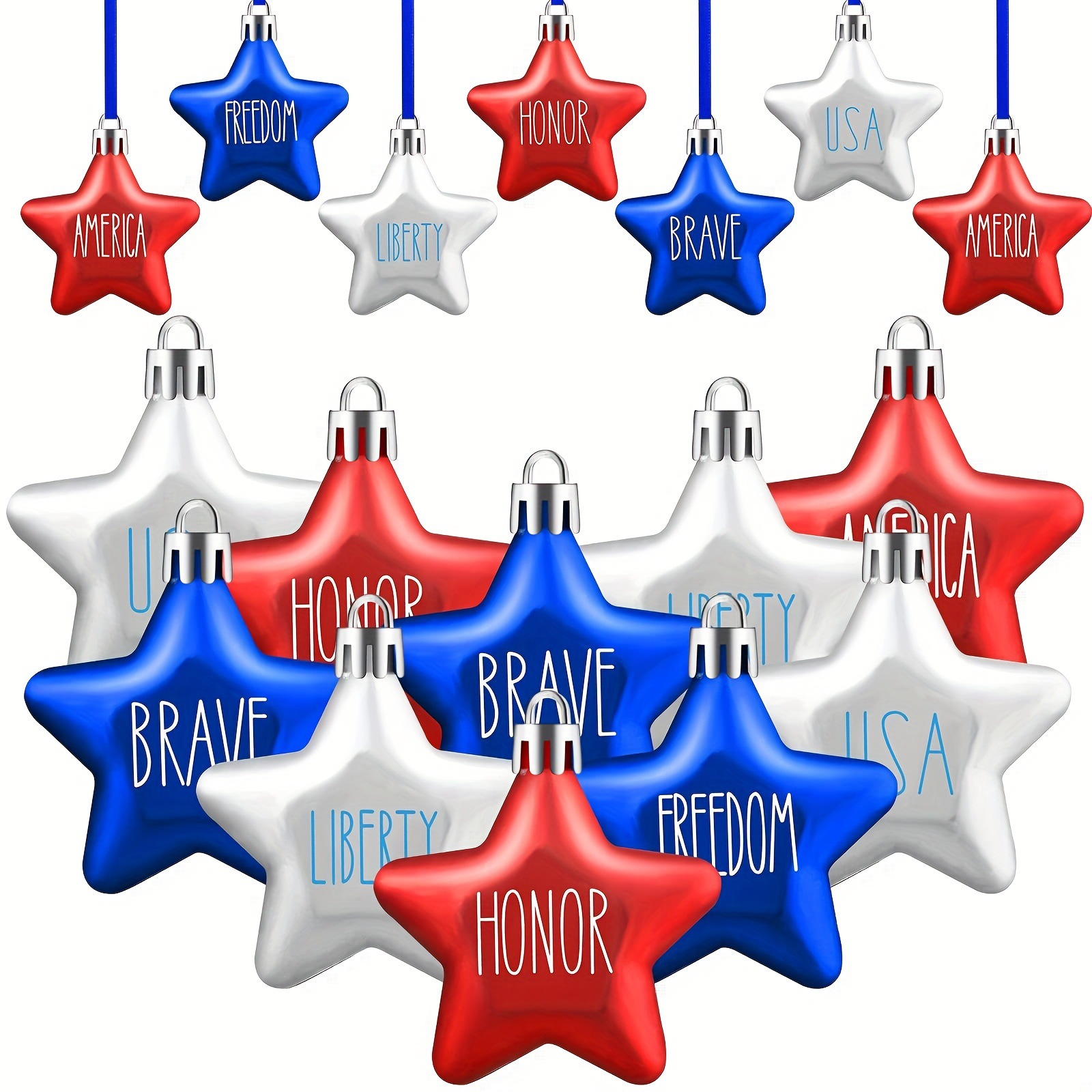 Decoraciones Patrióticas para Fiestas del Día de la Independencia Americana, Colgante de Plástico con Estrella de Cinco Puntas de 5CM