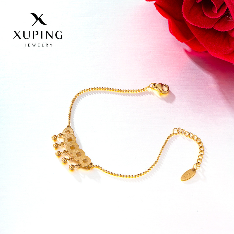Xuping nicho de diseño ligero de lujo temperamento de cobre moneda brillante pulsera de acero inoxidable 24k color simple joyas de Año Nuevo al por mayor