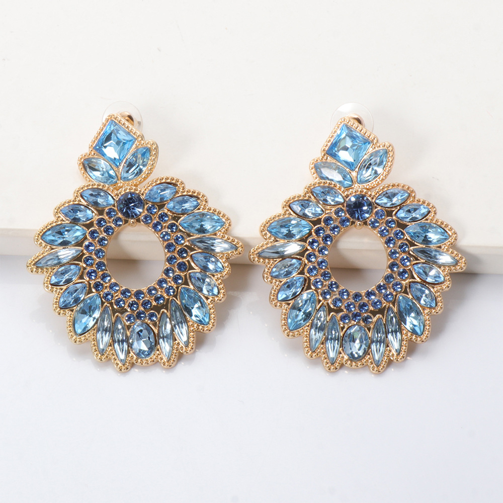 Exaggerated Alloy Rhinestone Colored Diamond Geometric Earrings display picture 6