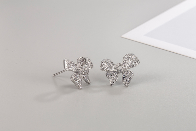 Fashion Bow Knot Copper Inlay Zircon Ear Studs 1 Pair