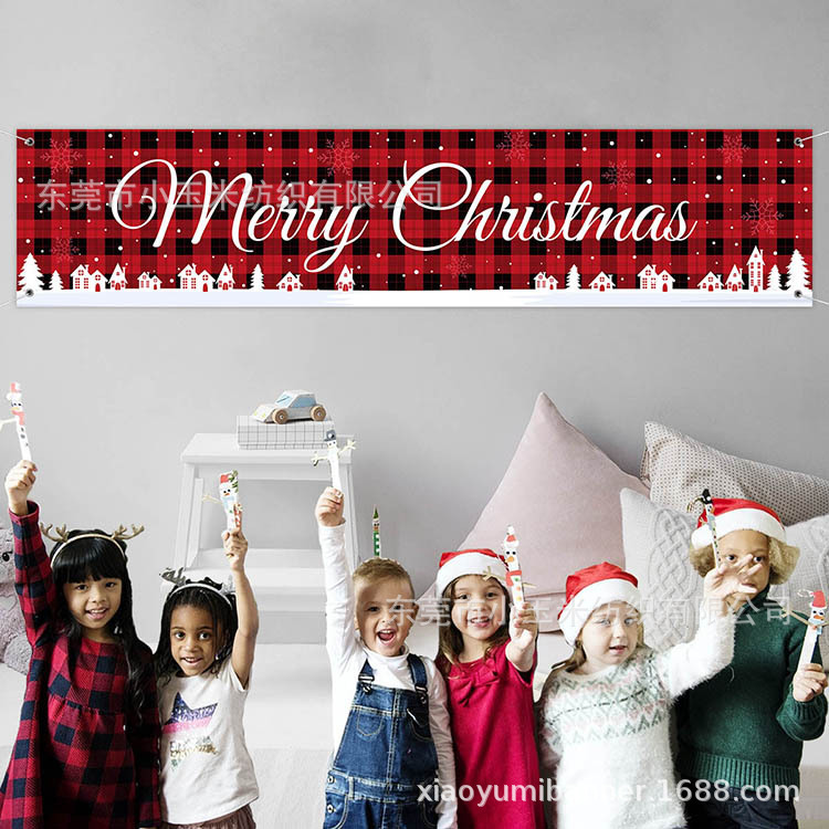 C103 크리스마스 빨간색과 검은색 격자 무늬 배너 180*40