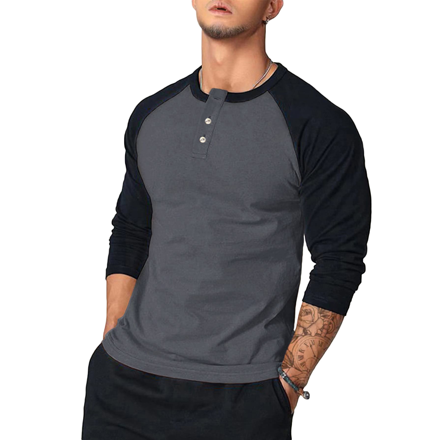 Monochrome Man- Ouma New Foreign Trade Slim Fit Round Neck Long Sleeve T-Shirt With Arm Color Blocking Personality European And American_voghion.com
