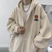 薄款连帽外套男士2024春秋季潮牌印花休闲拉链卫衣开衫男宽松上衣