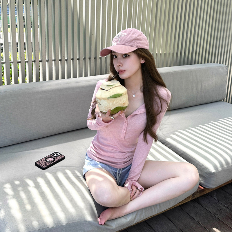 Sun Protection Top, Lyocell Tencel Wool Henley Collar Long-Sleeve Slim-Fit T-Shirt, Stylish Pure Desire Top for Women