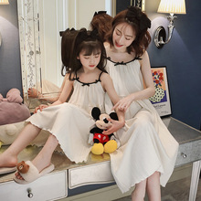 儿童睡衣夏季薄款女童睡裙纯棉甜美女孩连衣裙法式碎花母女吊带裙