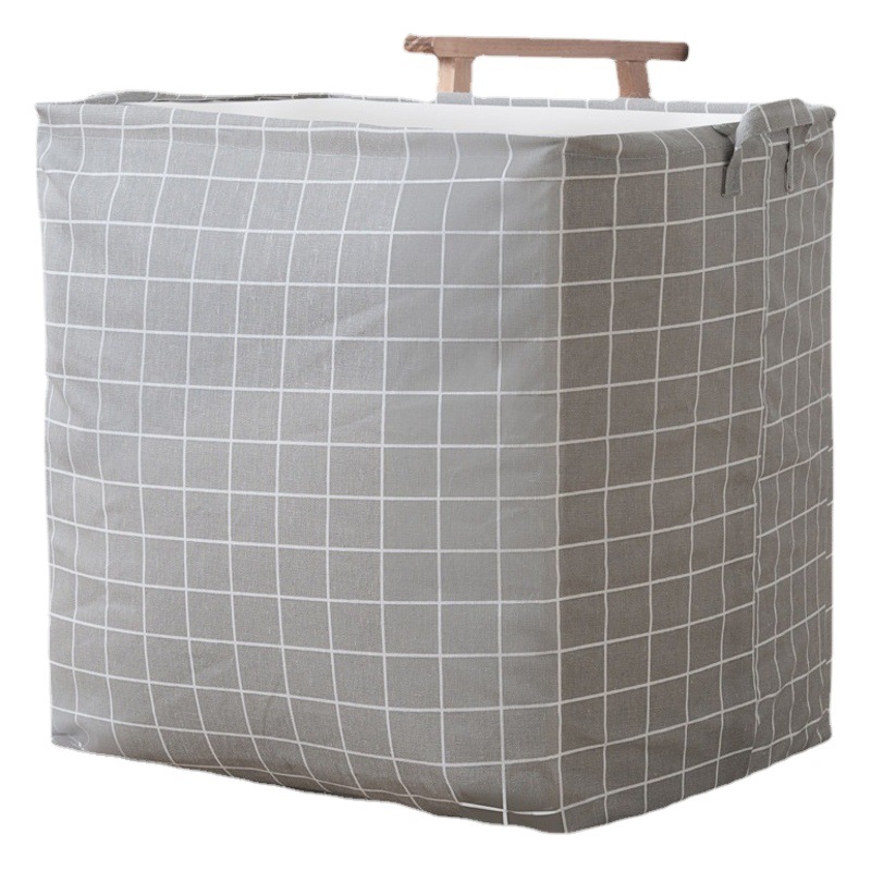 Cesta de almacenamiento de ropa y edredones, material de algodón y lino, con cordón y diseño plegable