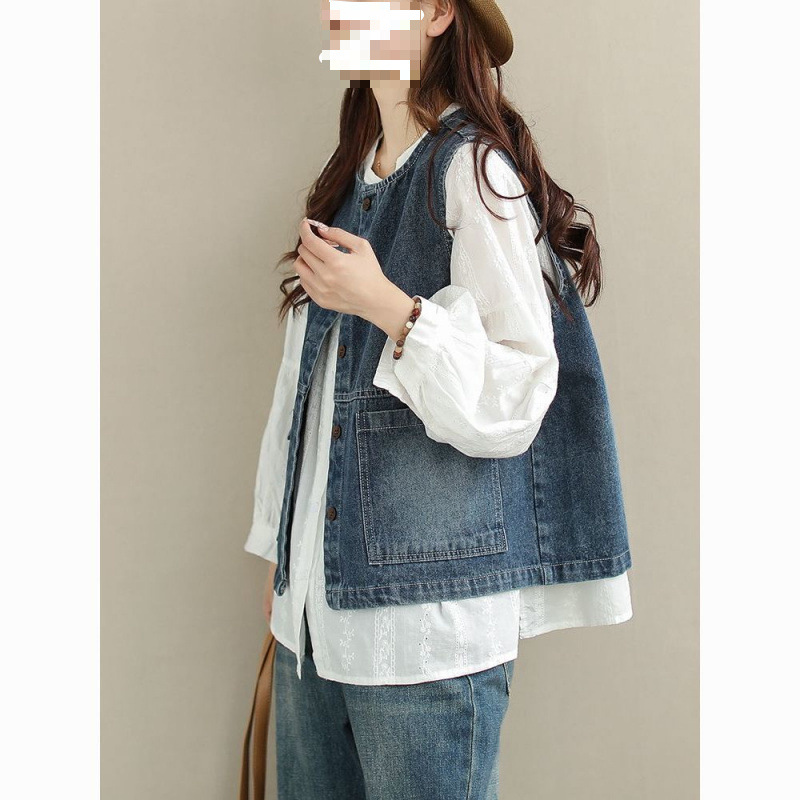 Plus Size Casual Loose Denim Vest for Women's Outer Wear Spring, Summer and Autumn New Slim and Versatile Sleeveless Vest Vest Jacket