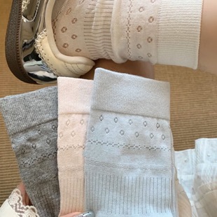 White Socks Women's Mid-tube Socks Summer Thin Cotton Mesh Breathable Ballet Style Small Flower Leather Shoes Summer Stockings