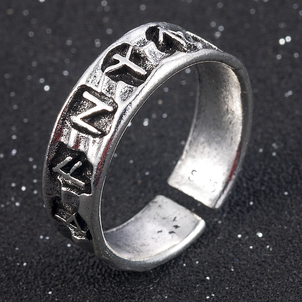 Anello regolabile in lega vintage con simbolo geometrico aperto vichingo per uomo all'ingrosso_voghion.com