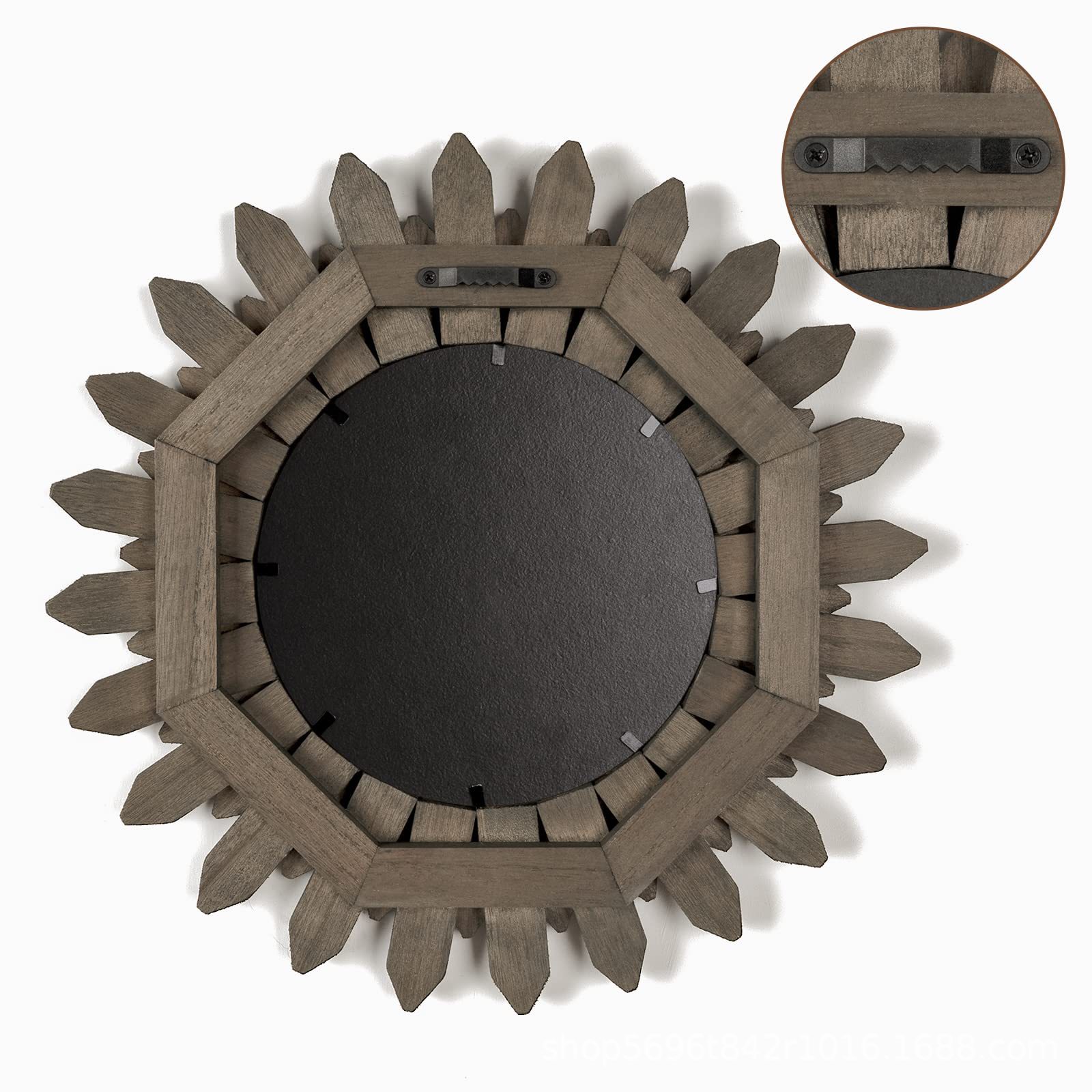 木质壁挂装饰镜 创意圆形镜拍照道具 洗手间洗漱台化妆镜民宿浴